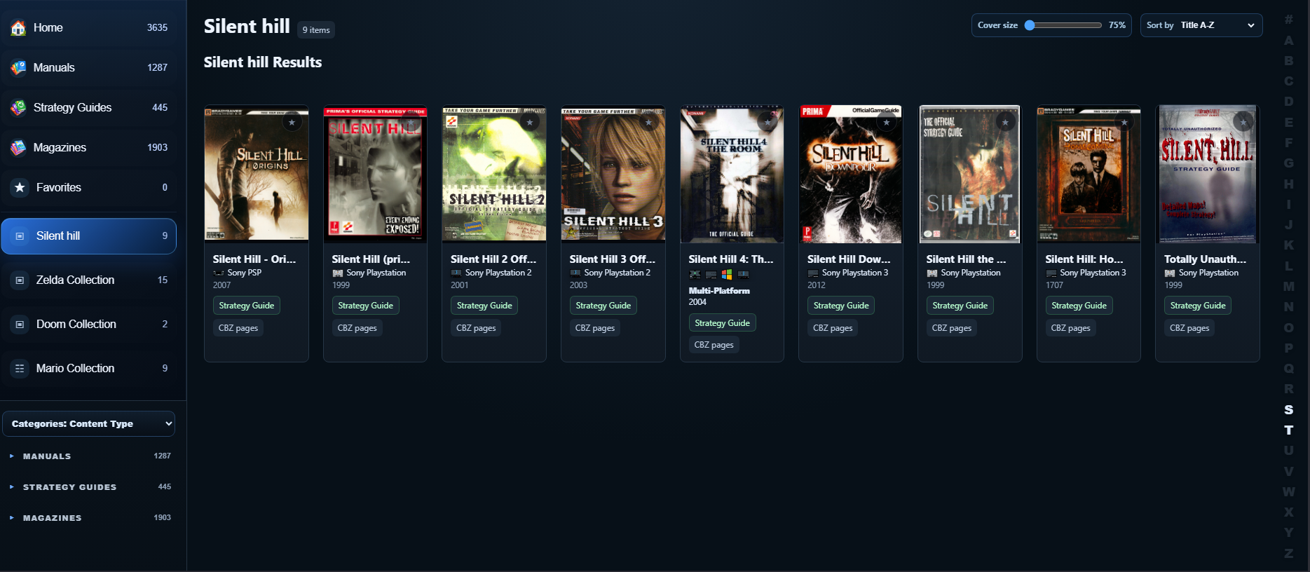 GuideVault collection view for Silent Hill strategy guides