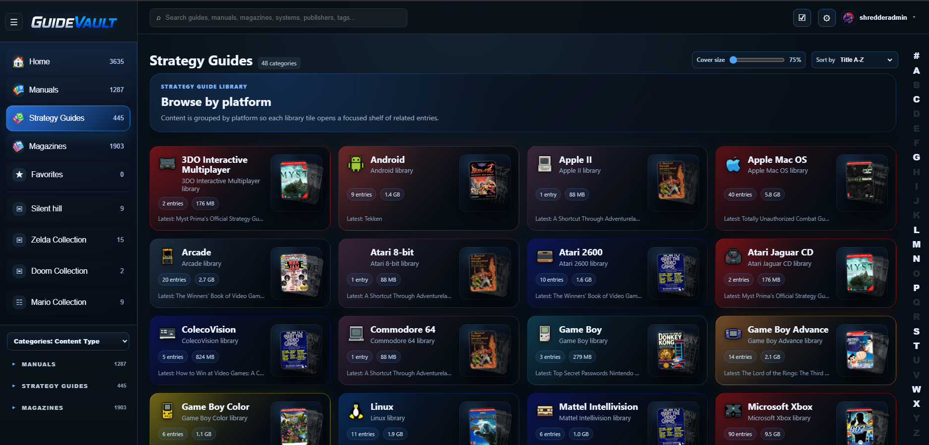 GuideVault platform-aware strategy guide browsing grouped by platform