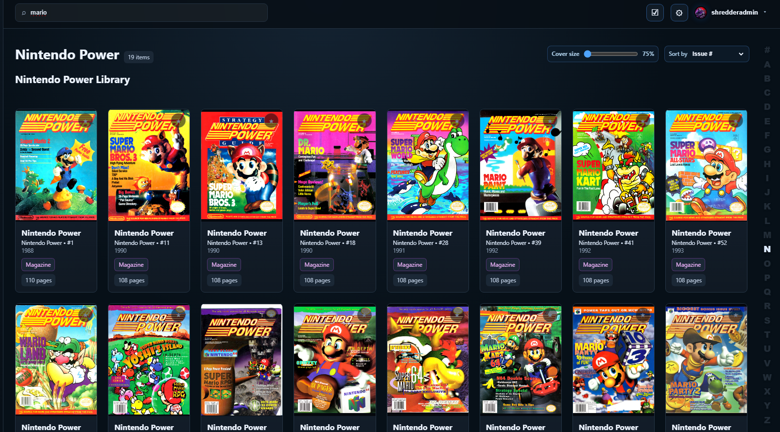 GuideVault search results for Nintendo Power magazines with sorting and cover size controls